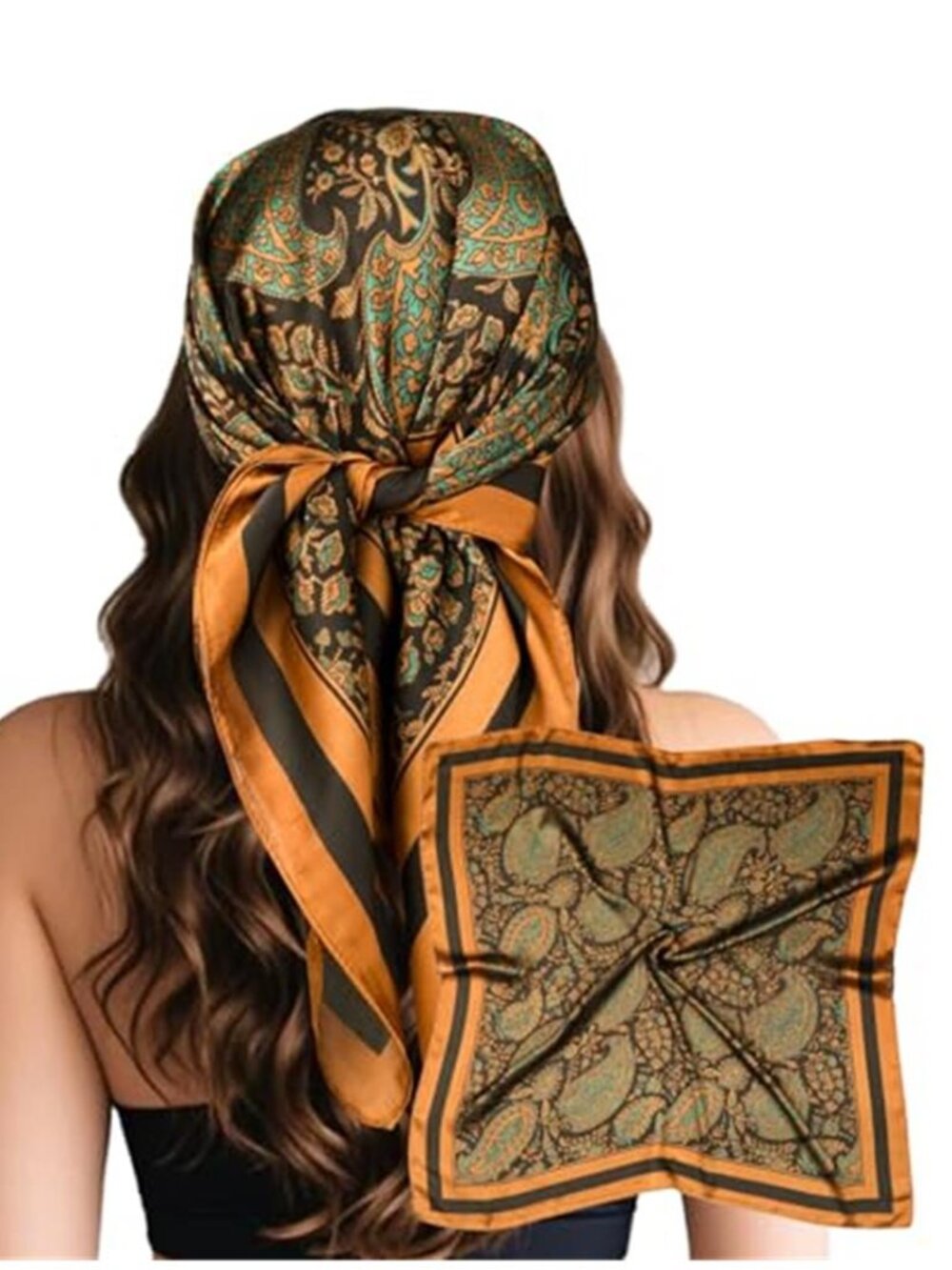 Head Hair Scarf Brown & Orange Like Satin Silk Scarf Bandana Hair Wrapping